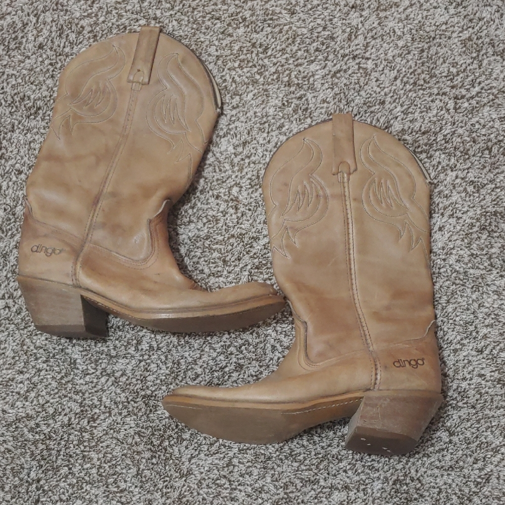 VTG Dingo Leather Cowboy Boots Light Brown Men's Size 8